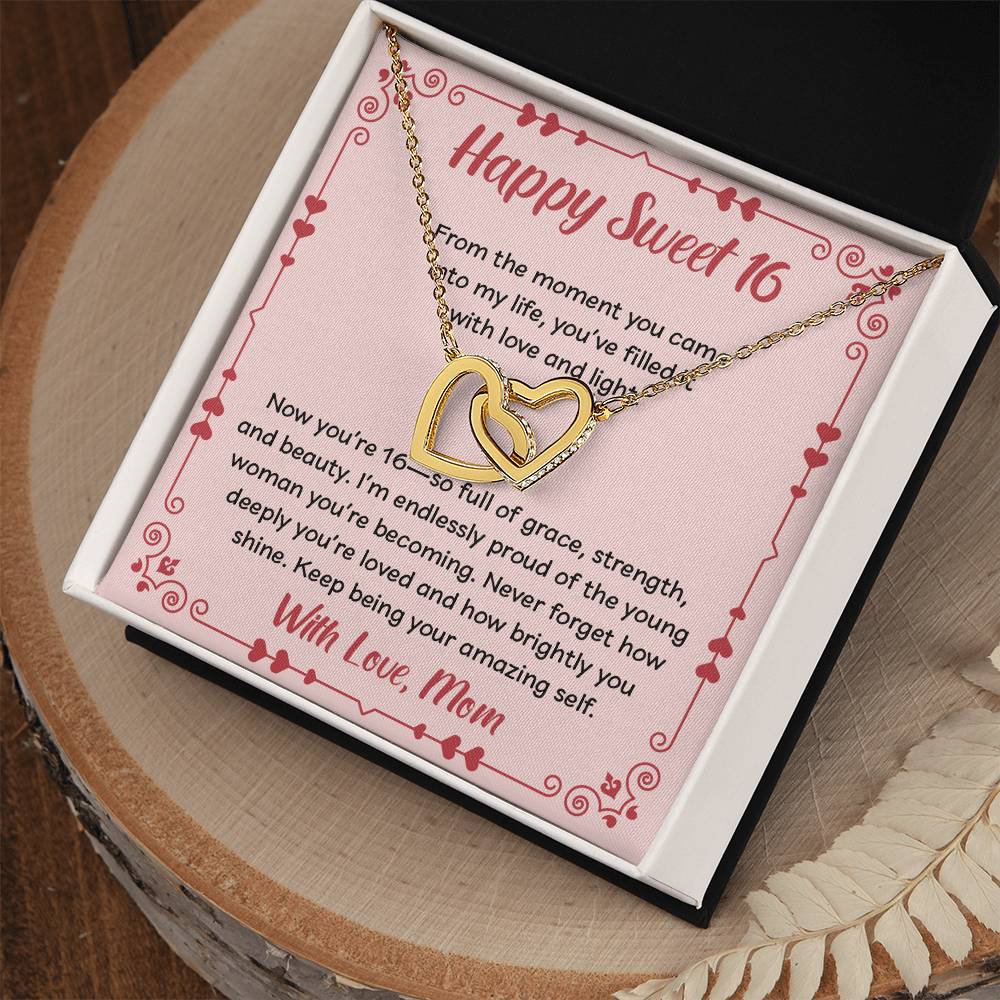 Forever Connected: Interlocking Hearts Necklace for Her Sweet 16!