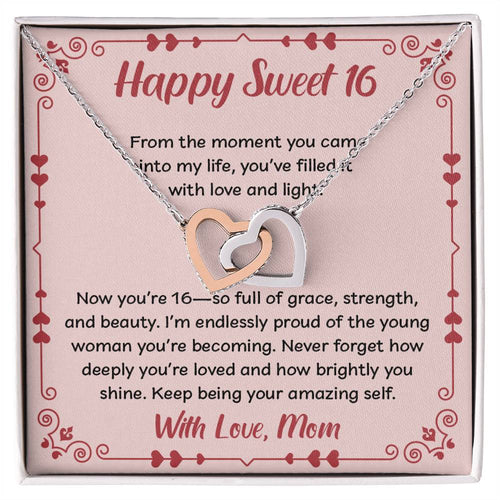 Forever Connected: Interlocking Hearts Necklace for Her Sweet 16!
