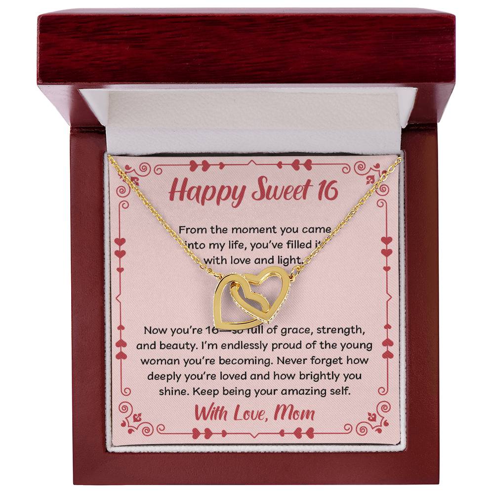Forever Connected: Interlocking Hearts Necklace for Her Sweet 16!