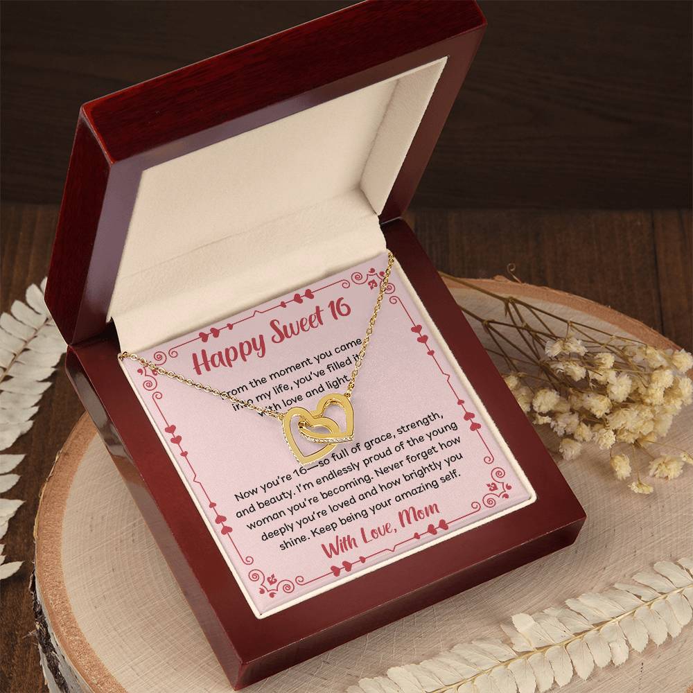 Forever Connected: Interlocking Hearts Necklace for Her Sweet 16!