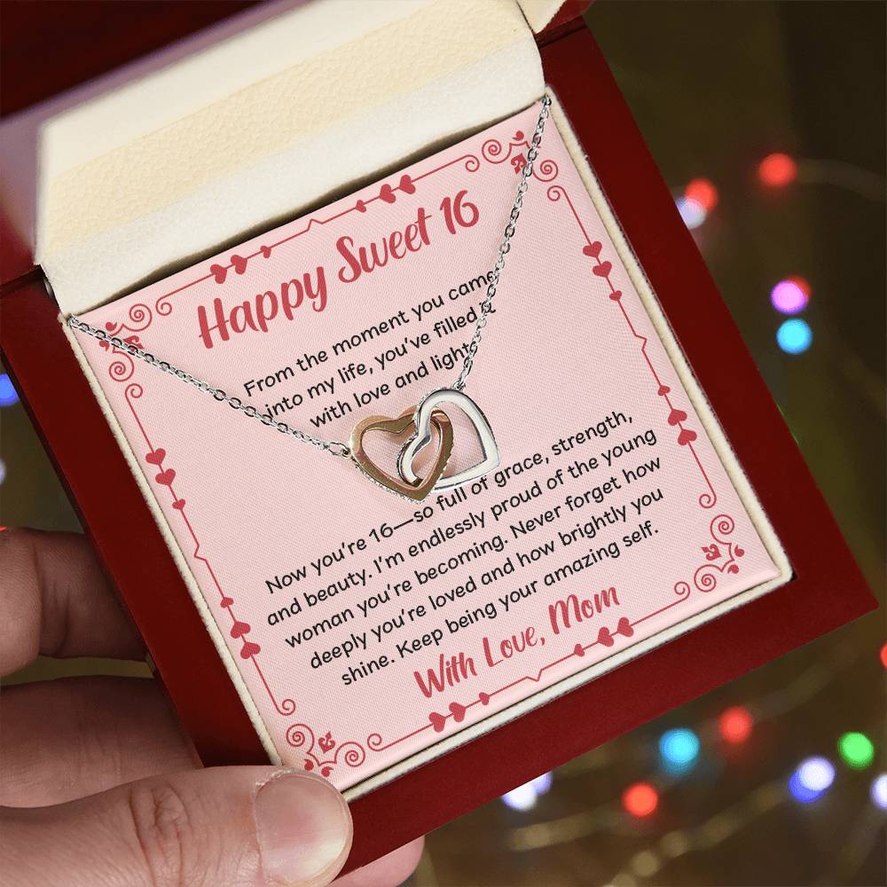 Forever Connected: Interlocking Hearts Necklace for Her Sweet 16!