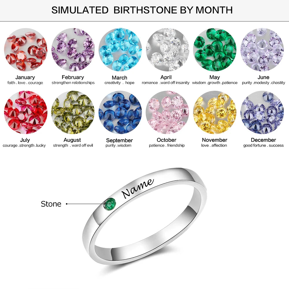 Silver Personalized Name Ring With Birthstone