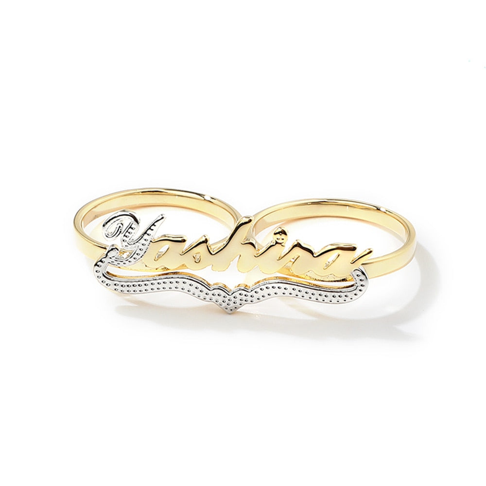 Personalized Heart Engraved Two Finger Ring