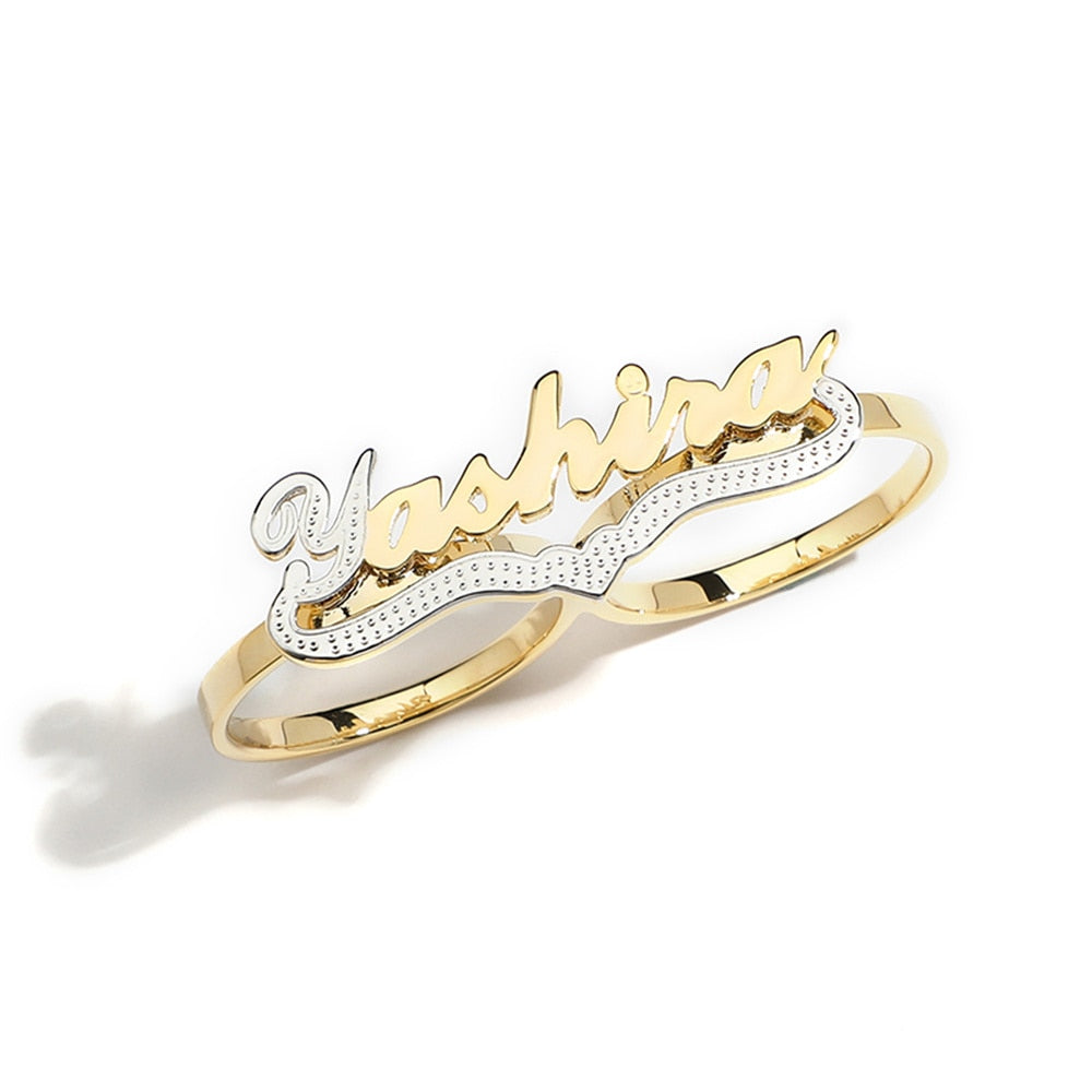 Personalized Heart Engraved Two Finger Ring