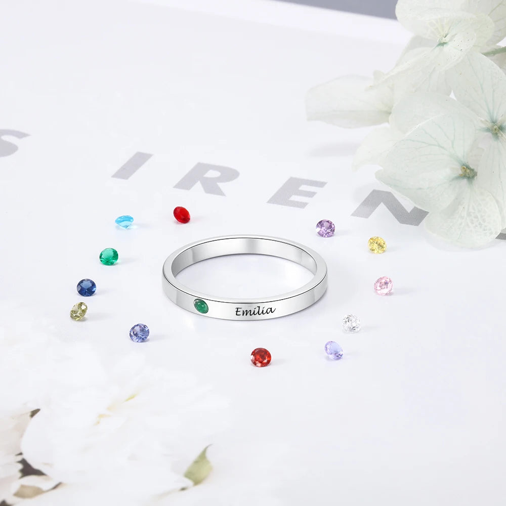 Silver Personalized Name Ring With Birthstone