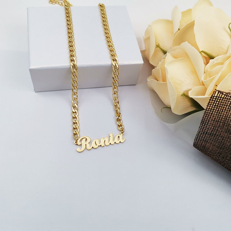 Custom Name Necklace and Bamboo Hoop Earrings Gift Set