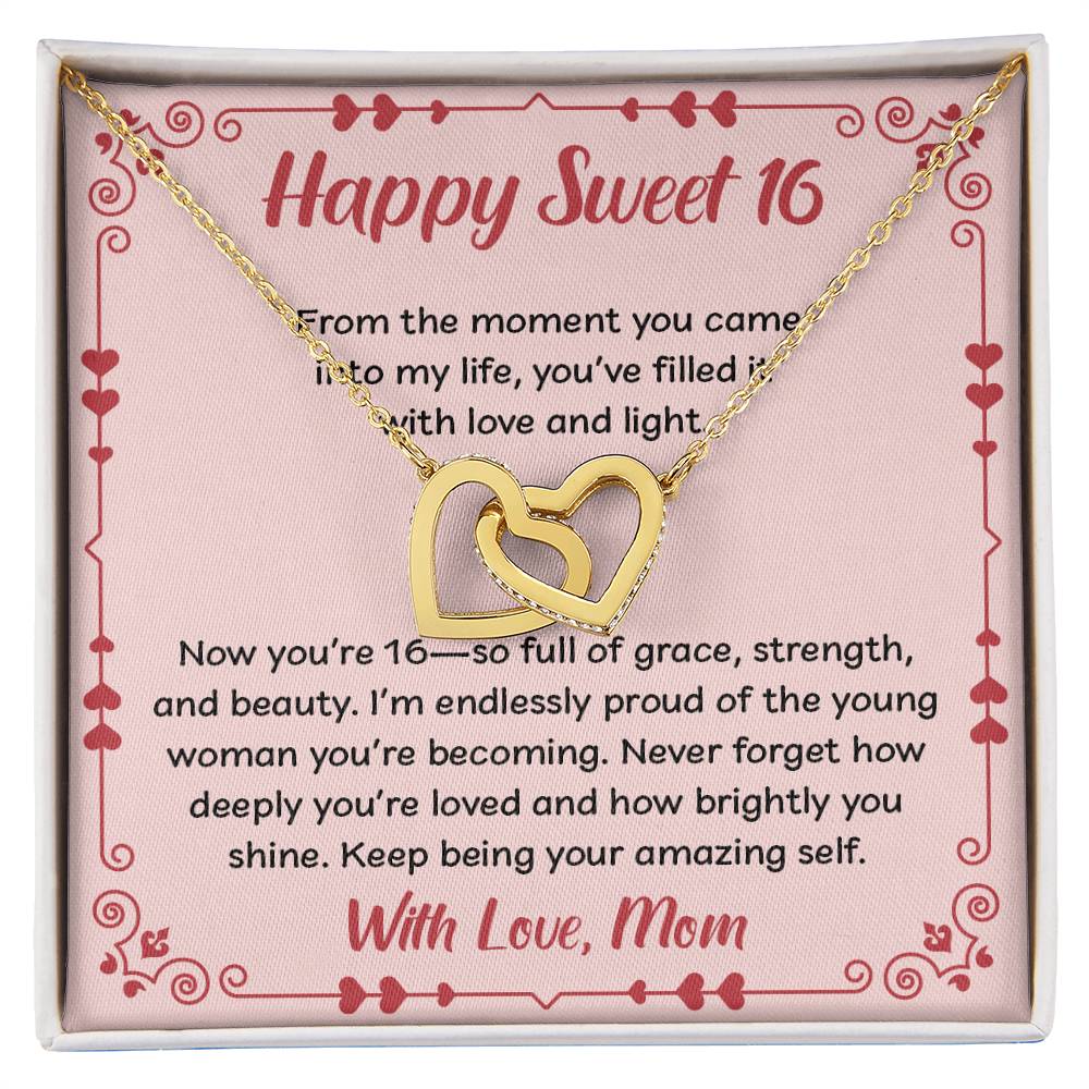 Forever Connected: Interlocking Hearts Necklace for Her Sweet 16!