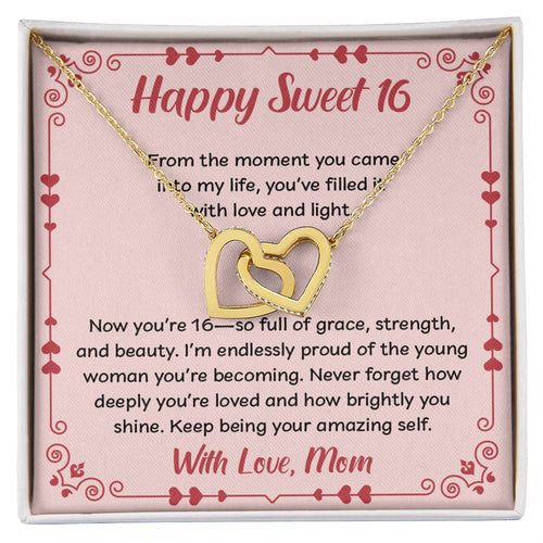 Forever Connected: Interlocking Hearts Necklace for Her Sweet 16!