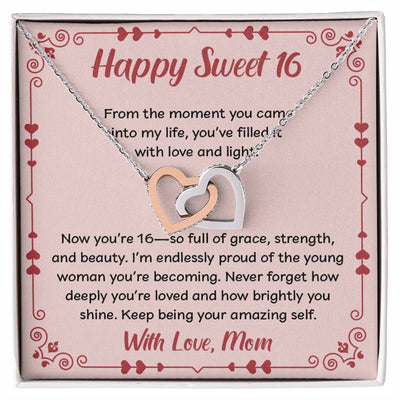 Forever Connected: Interlocking Hearts Necklace for Her Sweet 16!