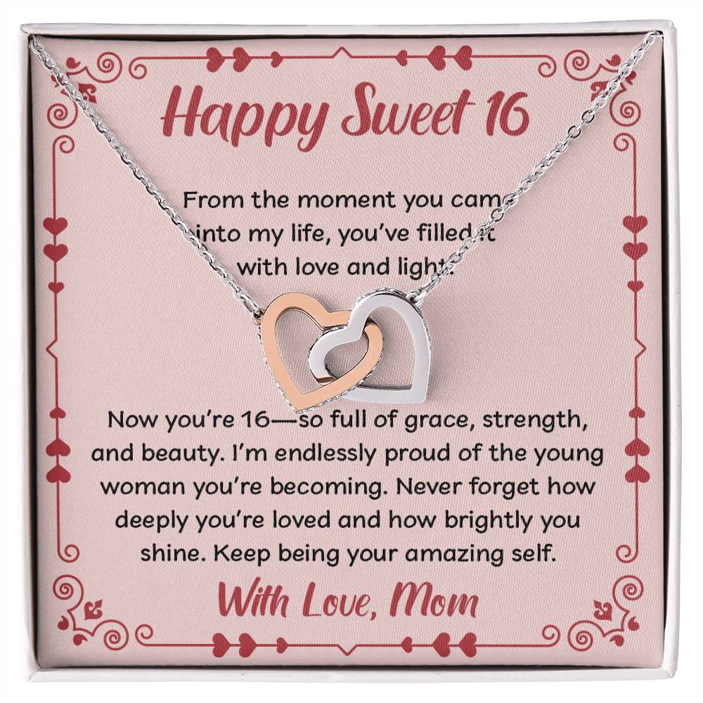Forever Connected: Interlocking Hearts Necklace for Her Sweet 16!