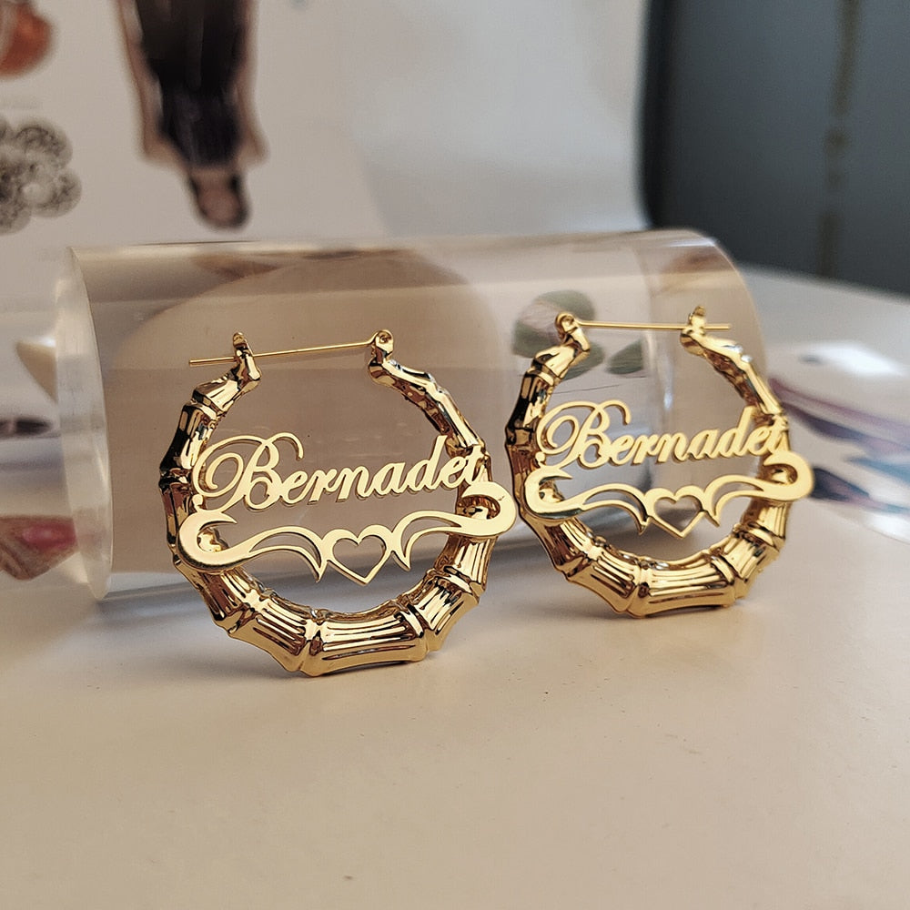 Customized Name Bamboo Shaped Earrings